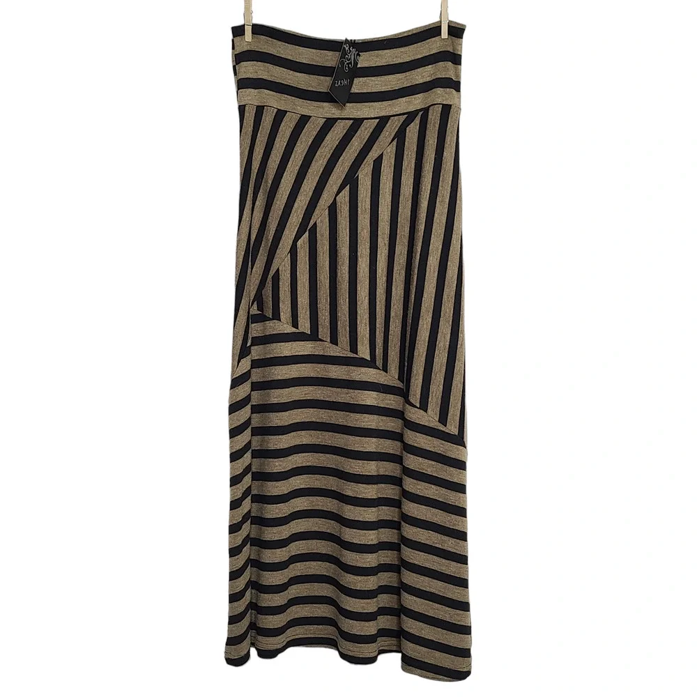Zashi Maxi Skirt Striped Brown Black Size Small Boho Y2K